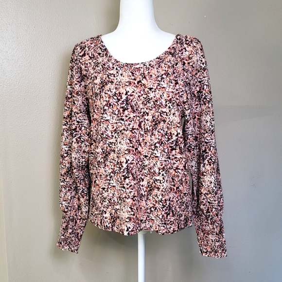 Womens Loft Textured Long Balloon Sleeve Multicolor Blouse Size M - Picture 1 of 10